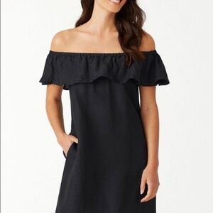 Simons Off The Should Ruffle Linen Maxi Dress
